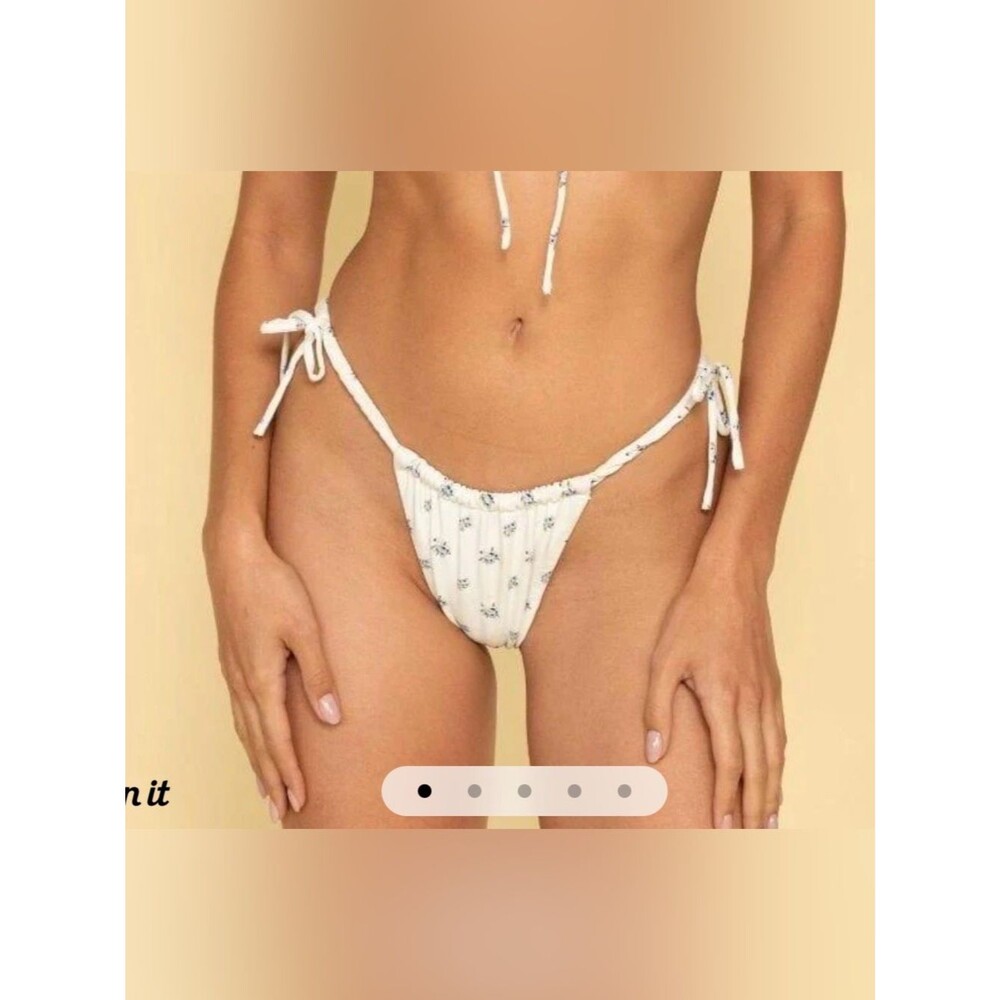 Montce Heidi Floral Brasil Scrunch Bikini Bottom Ivory Size Small